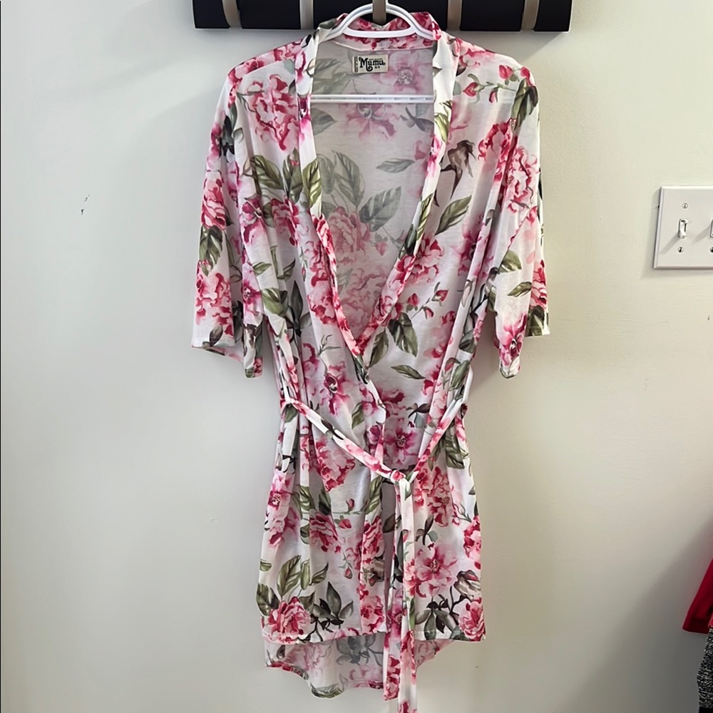 Beautiful Mumu Floral Cotton Bath Robe One Size Fits All